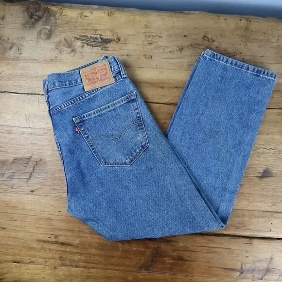 LEVI'S 505 BLUE DENIM STRAIGHT LEG JEANS MENS SIZE W34 L29 - Picture 5 of 9